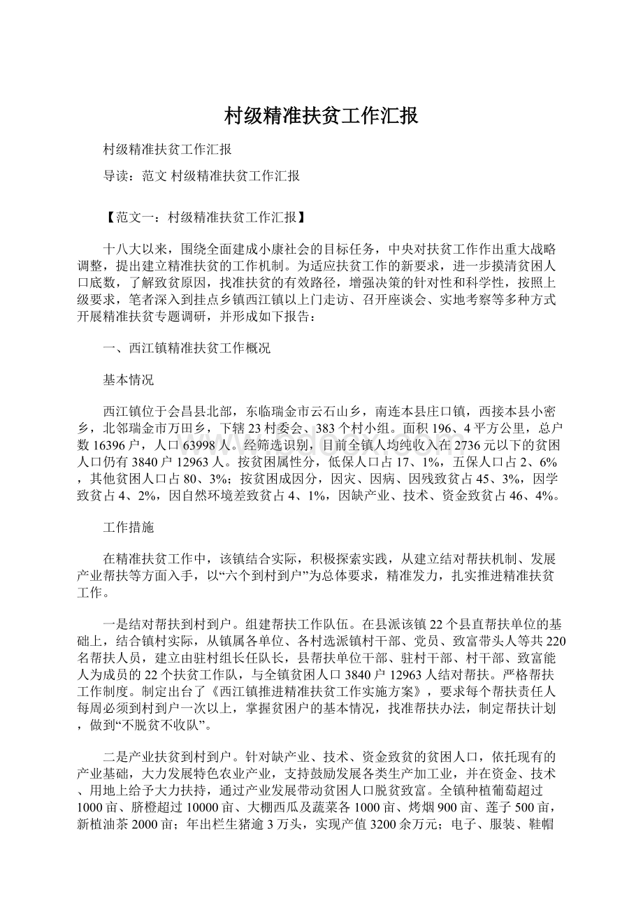 村级精准扶贫工作汇报Word文档下载推荐.docx