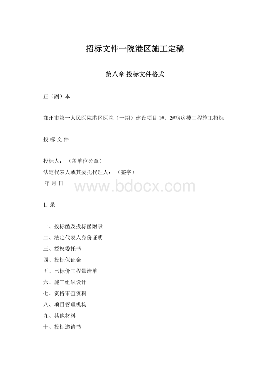 招标文件一院港区施工定稿Word文档下载推荐.docx_第1页