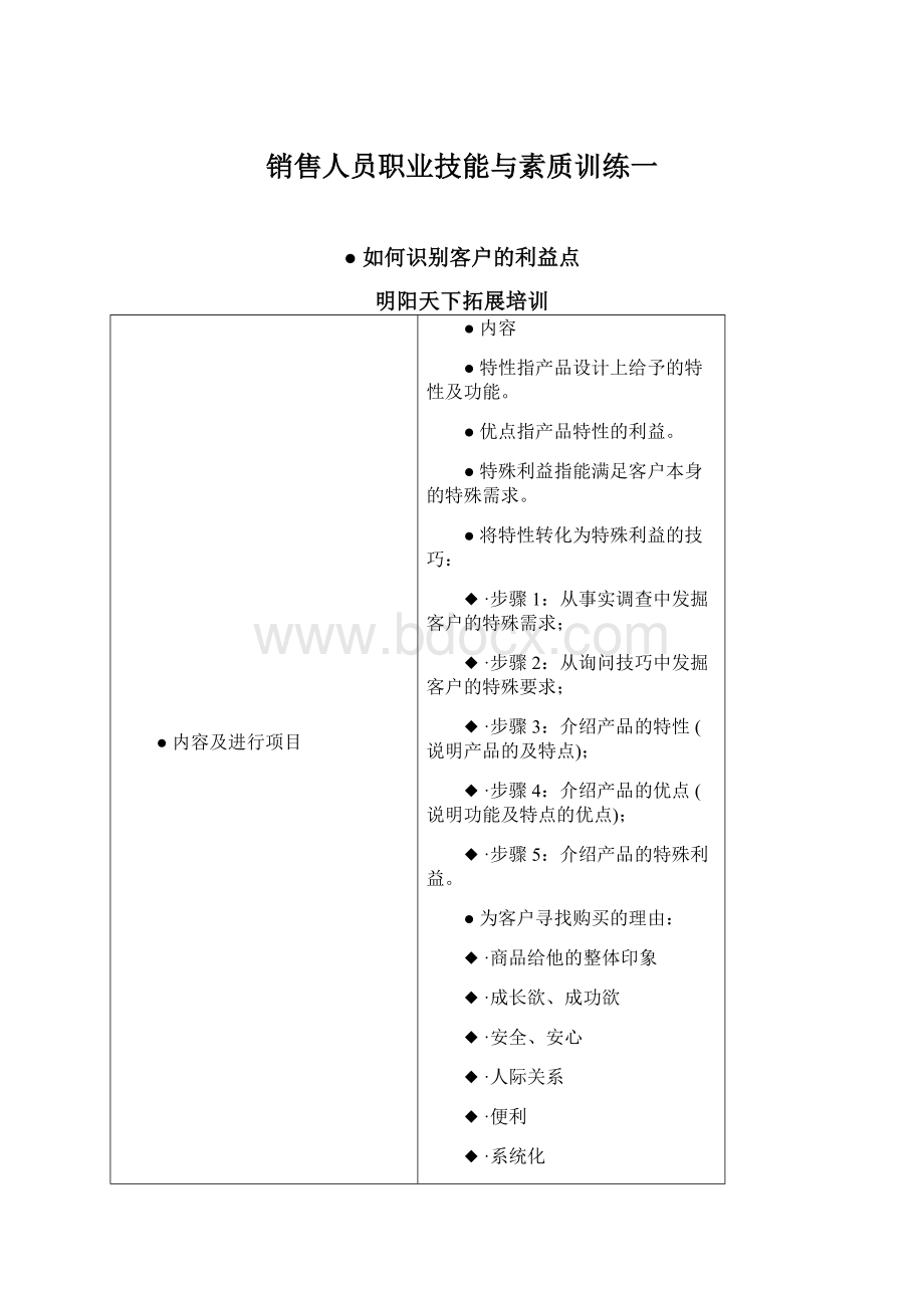 销售人员职业技能与素质训练一Word格式文档下载.docx_第1页