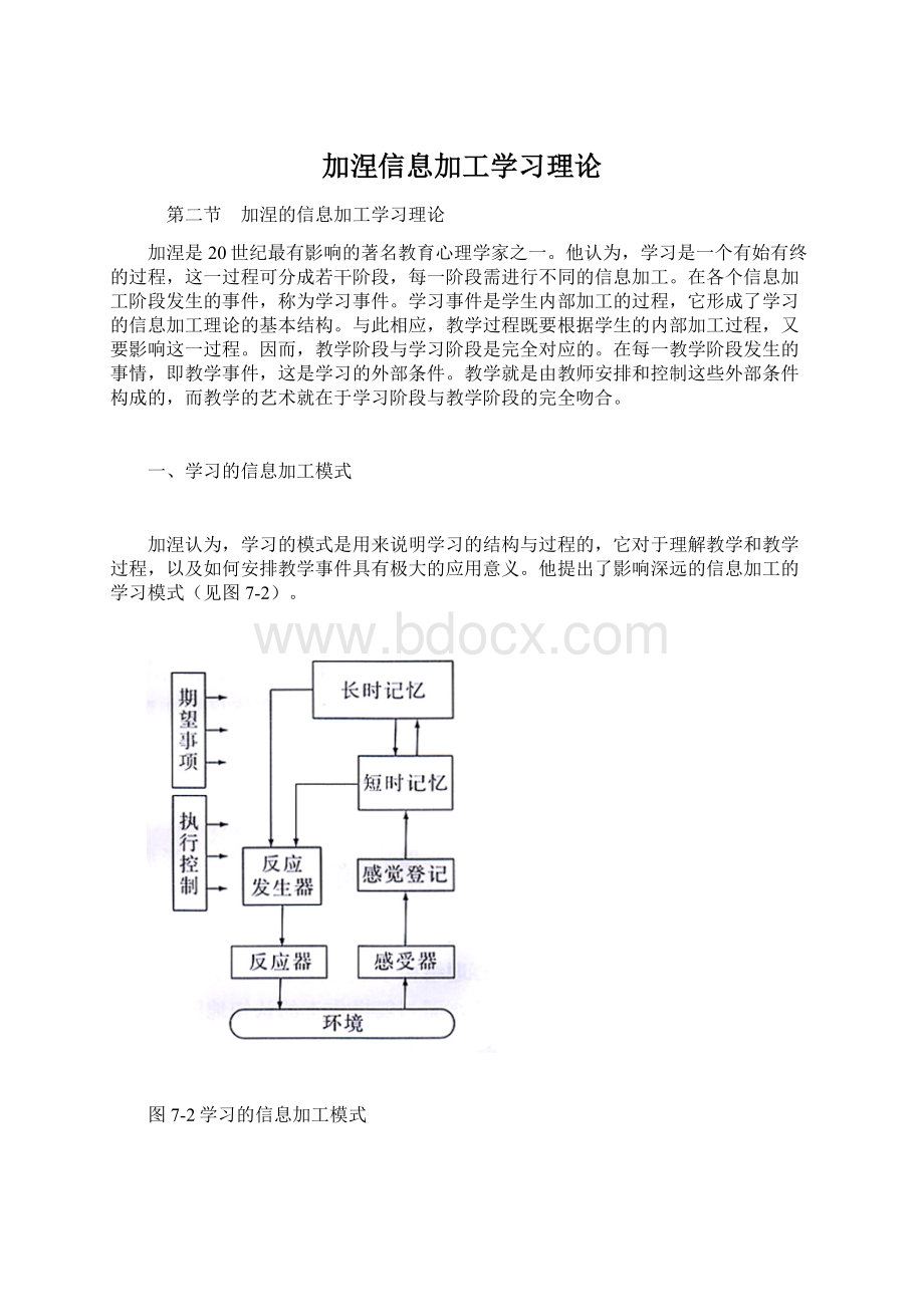 加涅信息加工学习理论Word文档下载推荐.docx_第1页