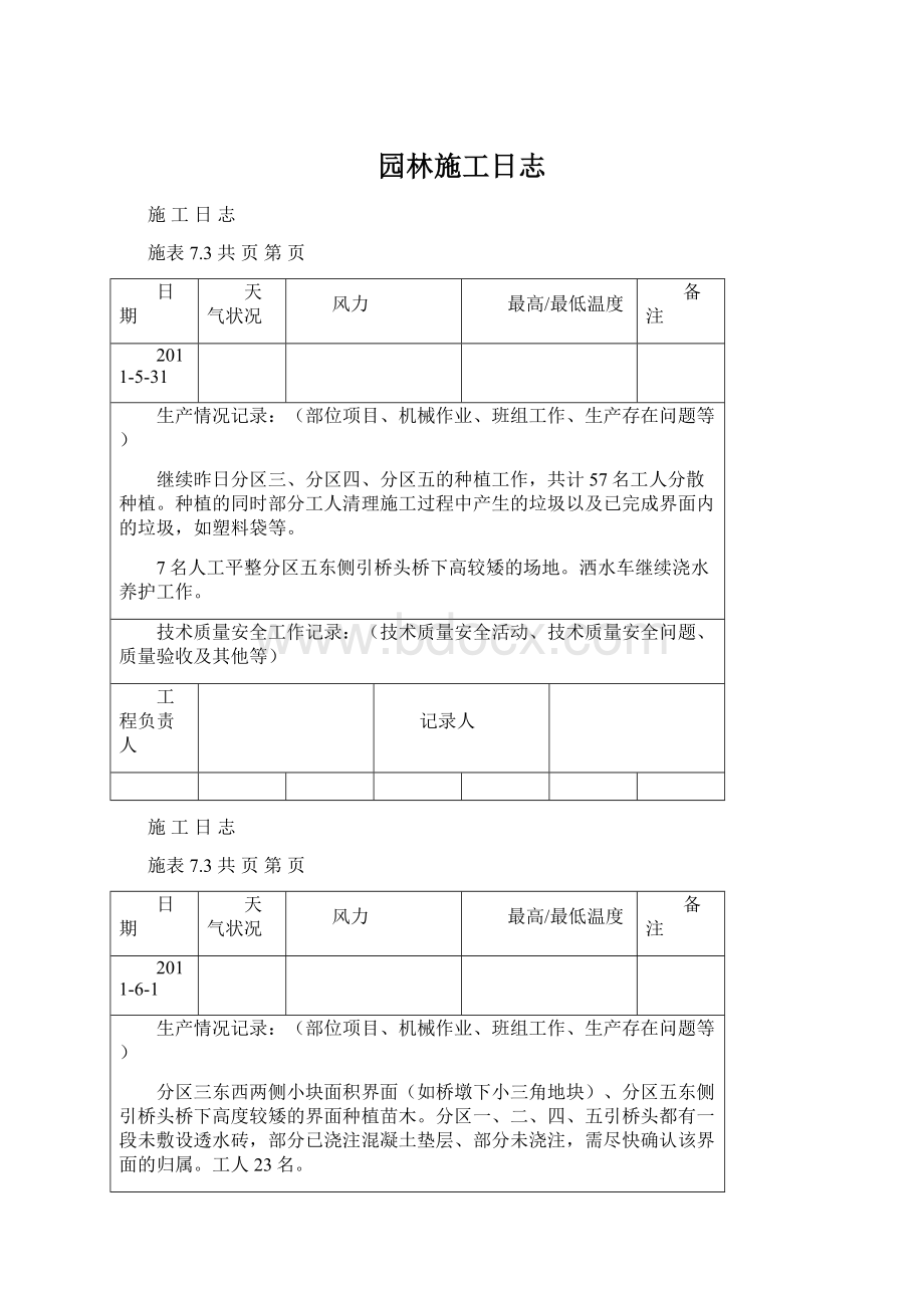 园林施工日志.docx_第1页