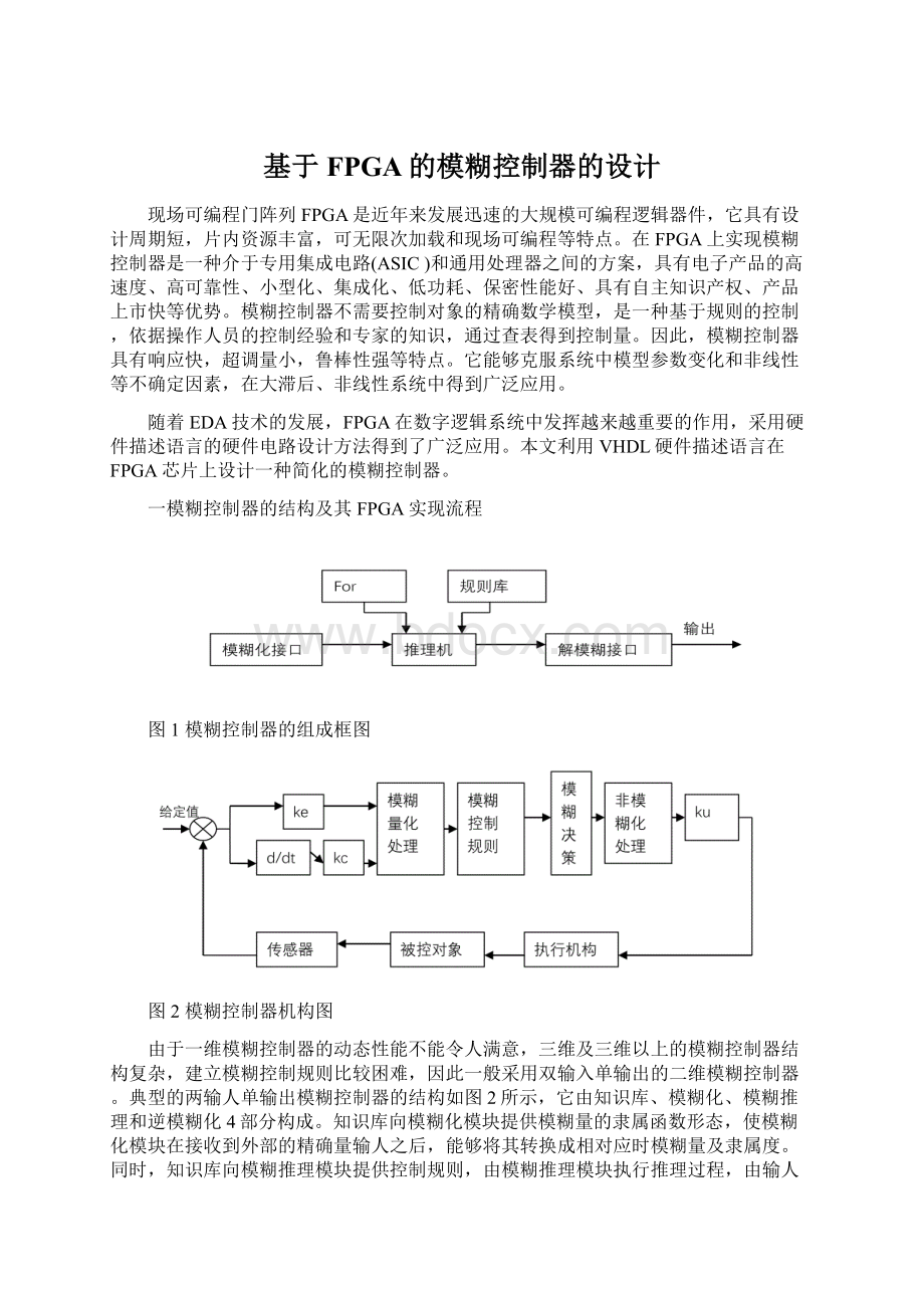 基于FPGA的模糊控制器的设计Word下载.docx