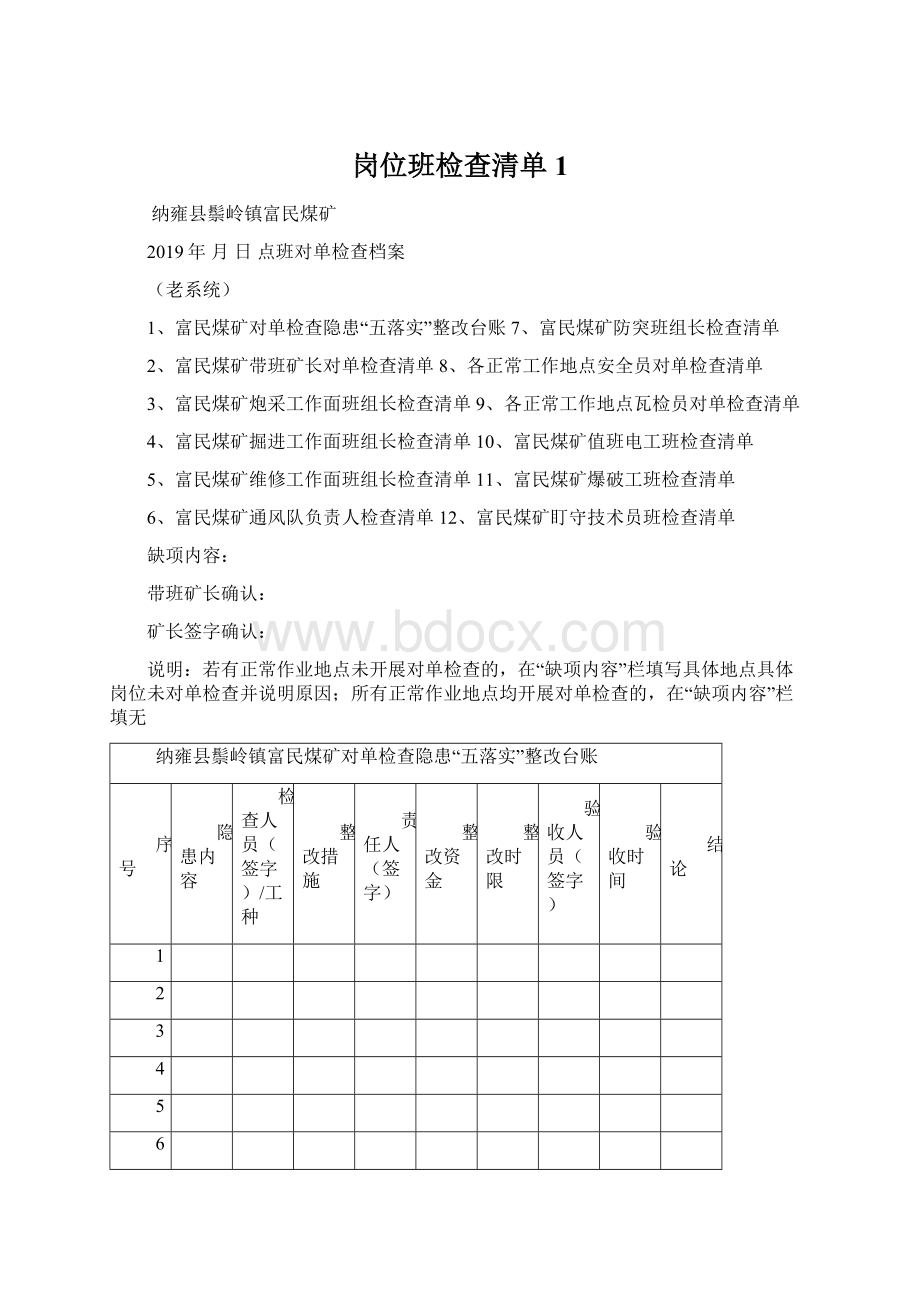 岗位班检查清单1Word文档下载推荐.docx