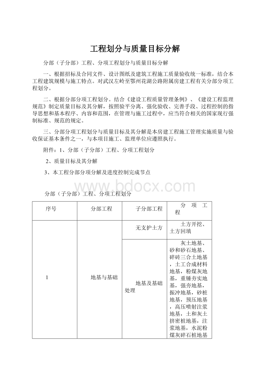 工程划分与质量目标分解Word格式.docx