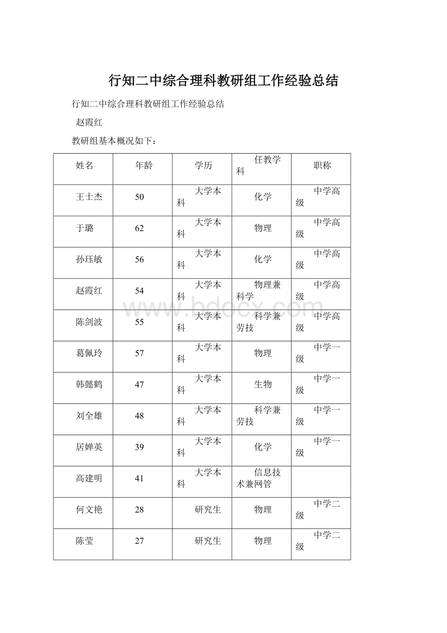 行知二中综合理科教研组工作经验总结Word文件下载.docx_第1页