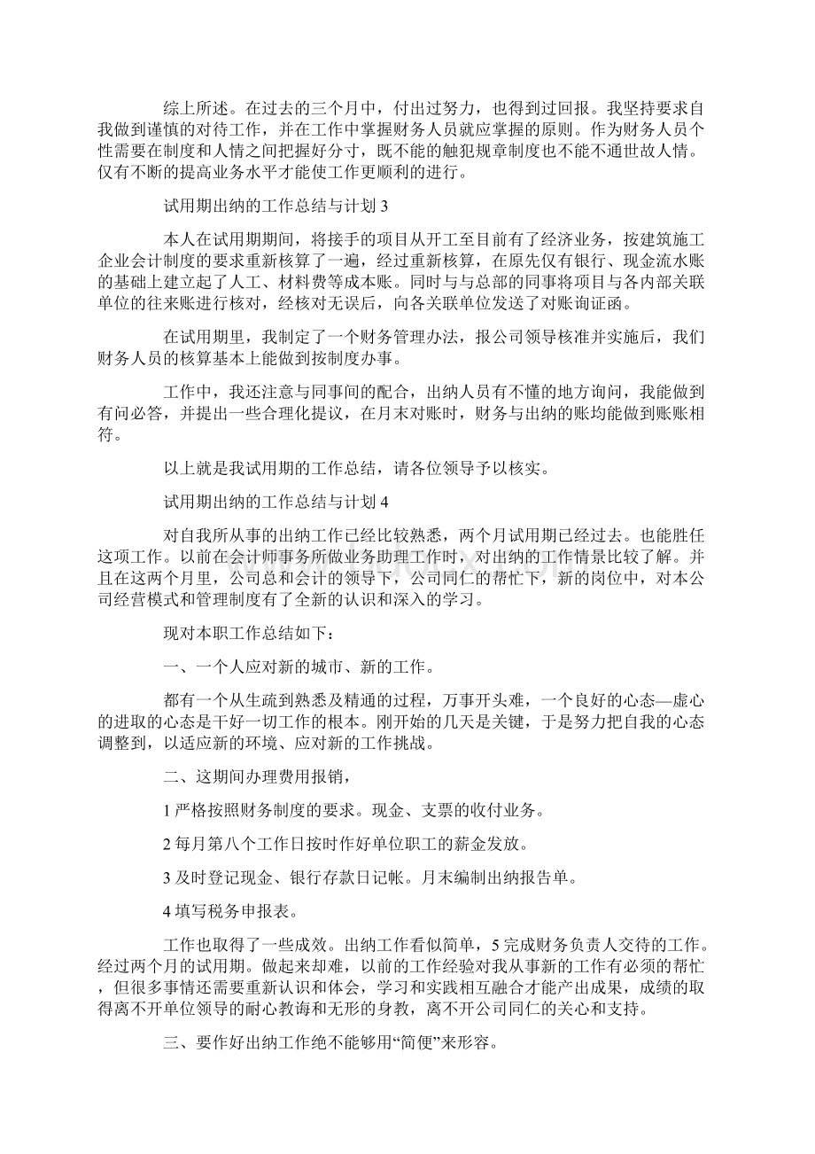 试用期出纳的工作总结与计划.docx_第3页