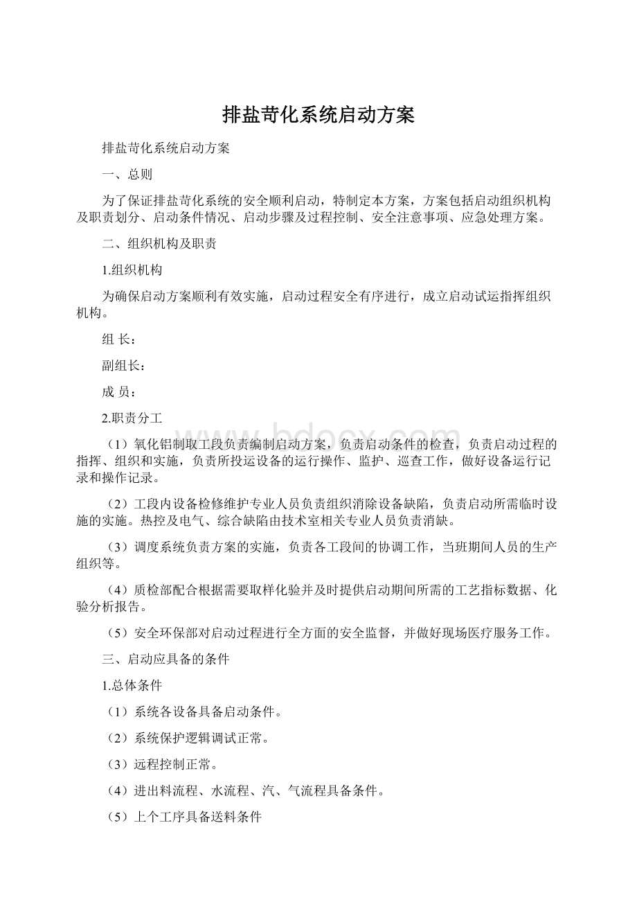 排盐苛化系统启动方案.docx