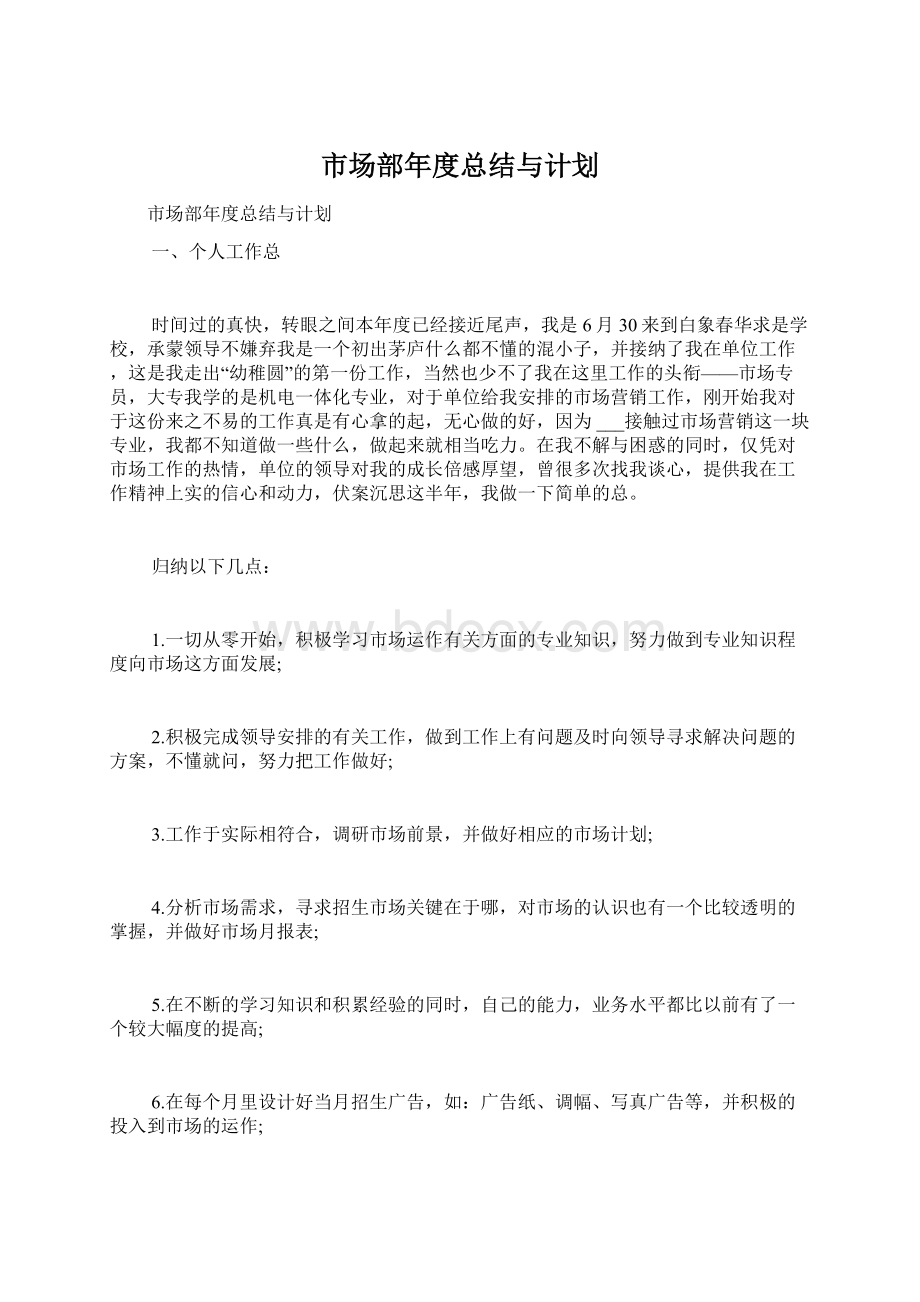 市场部年度总结与计划Word格式文档下载.docx_第1页