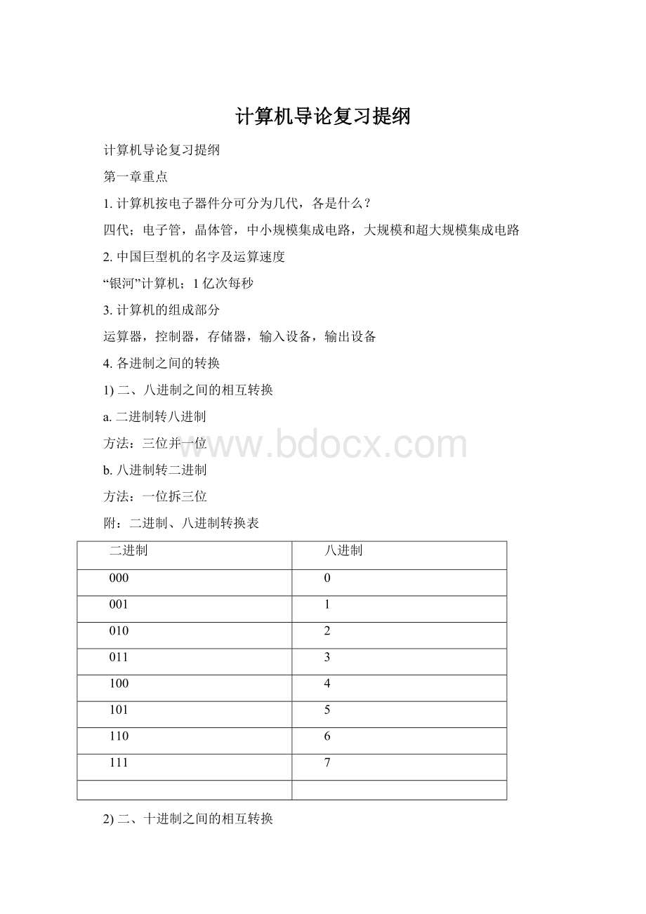 计算机导论复习提纲Word文档格式.docx_第1页