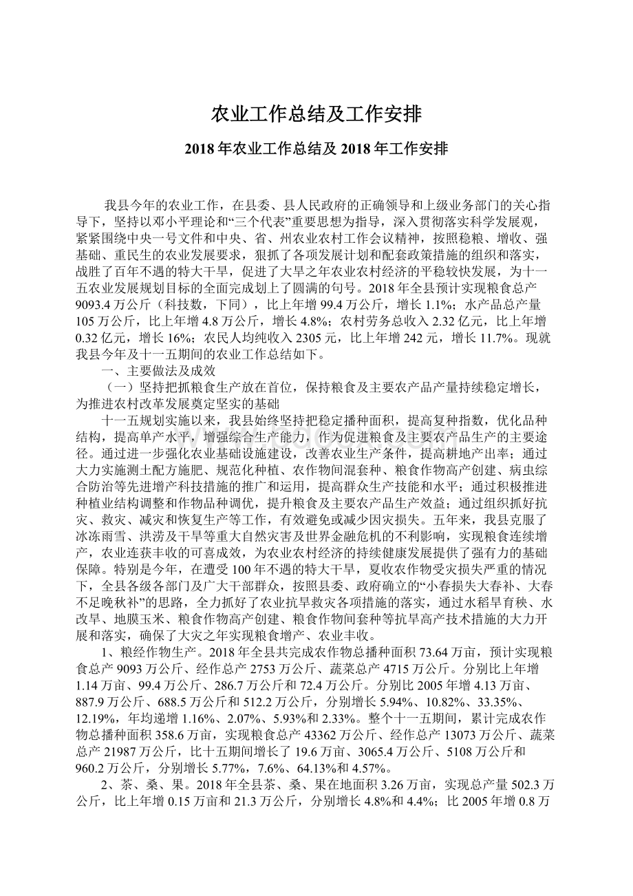 农业工作总结及工作安排Word文档下载推荐.docx