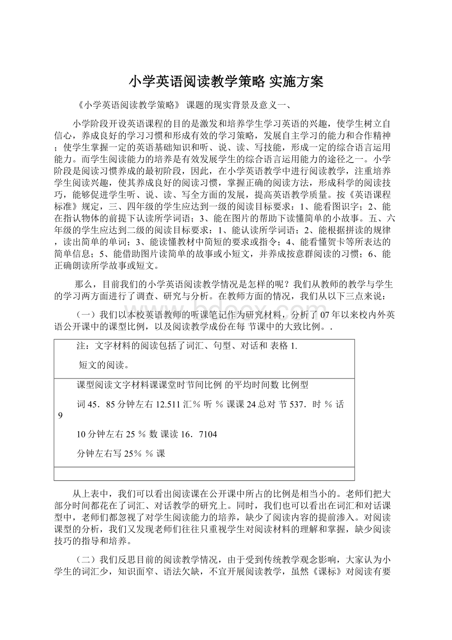 小学英语阅读教学策略 实施方案.docx_第1页