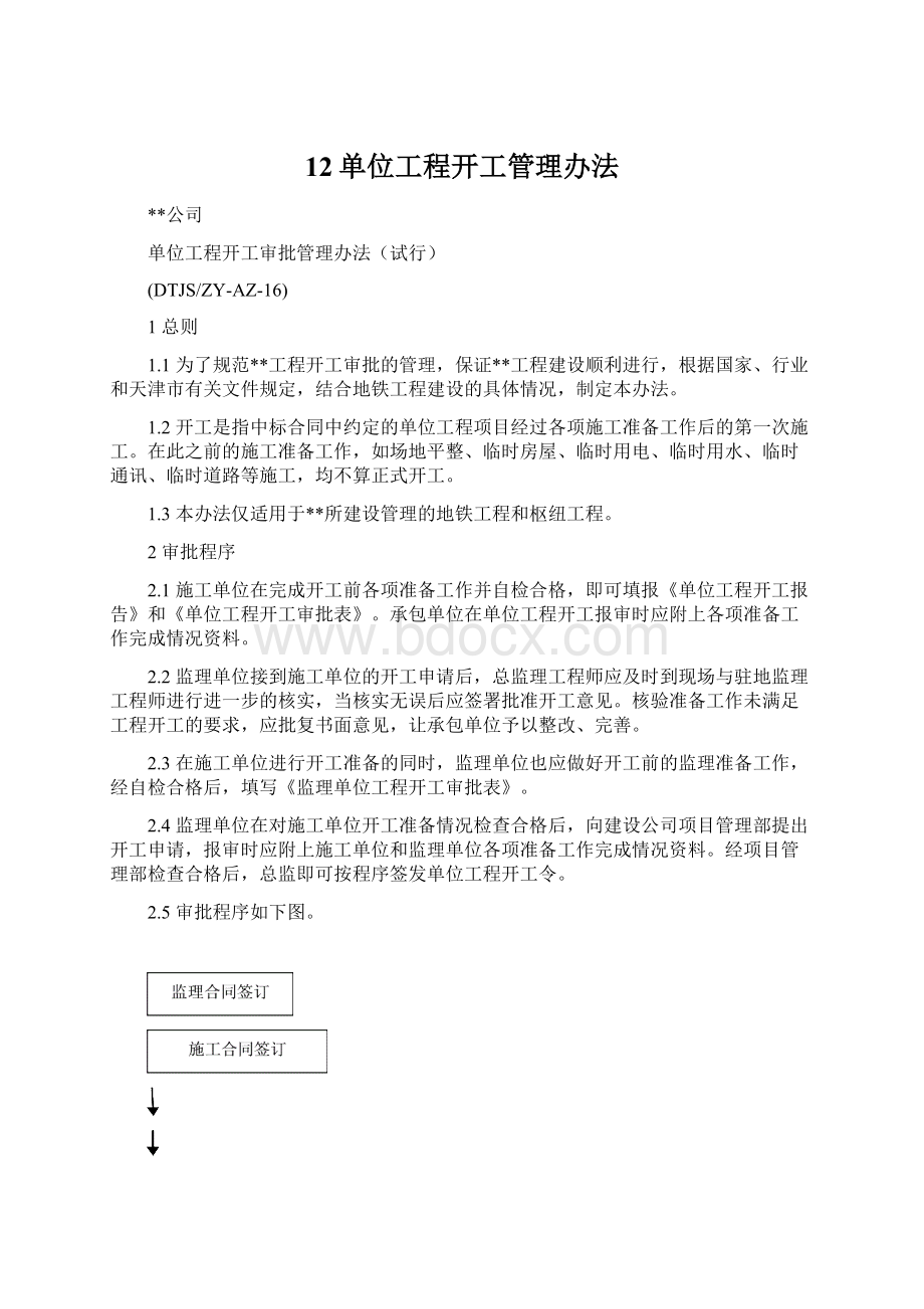 12单位工程开工管理办法文档格式.docx_第1页