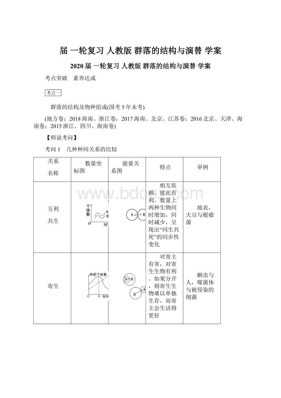 届 一轮复习人教版 群落的结构与演替 学案.docx