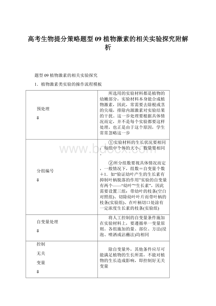 高考生物提分策略题型09 植物激素的相关实验探究附解析.docx