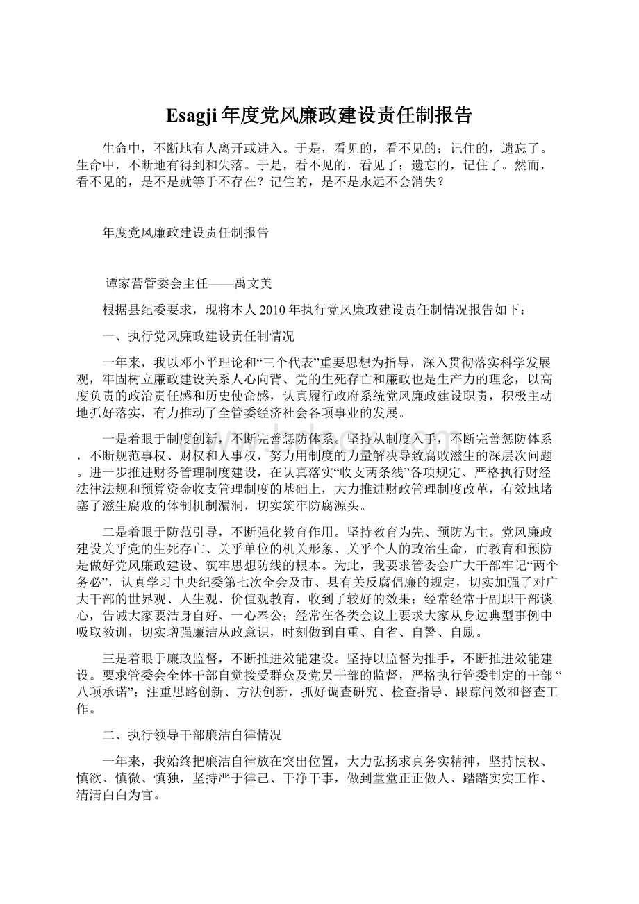 Esagji年度党风廉政建设责任制报告Word文档下载推荐.docx