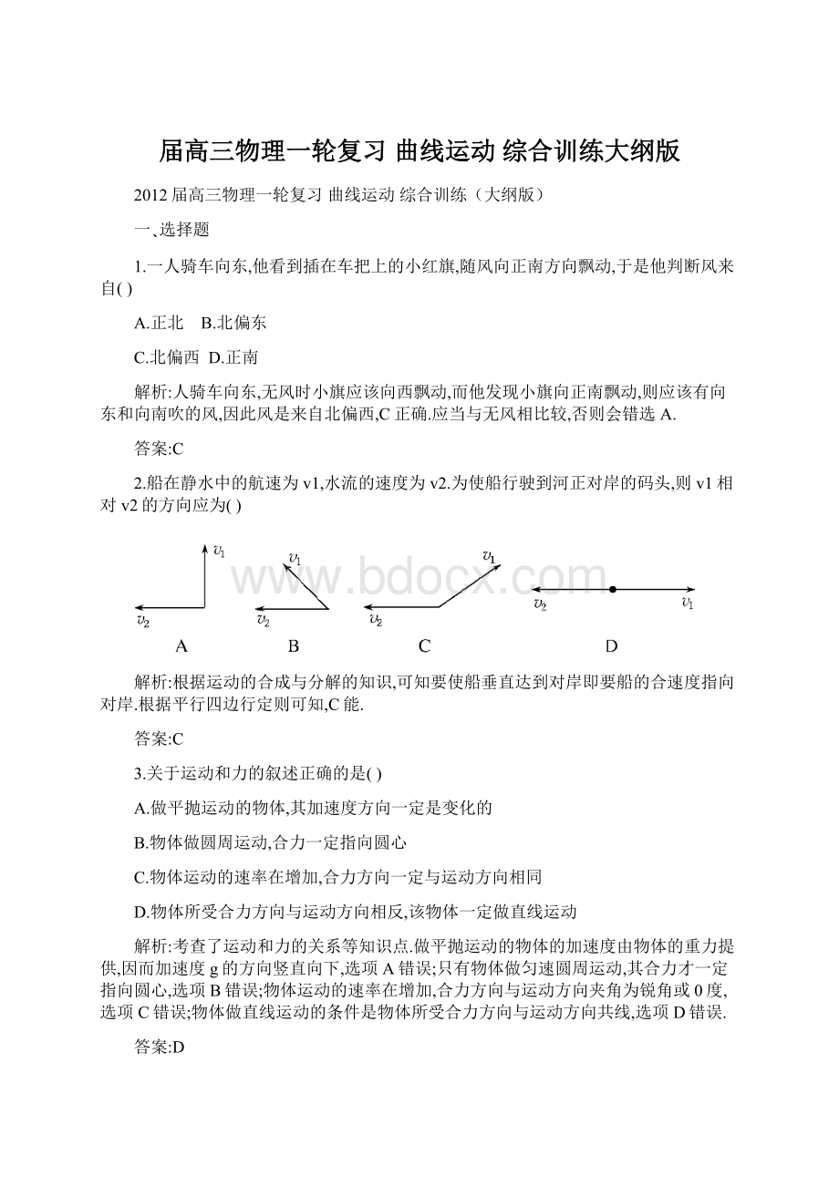 届高三物理一轮复习 曲线运动 综合训练大纲版.docx_第1页