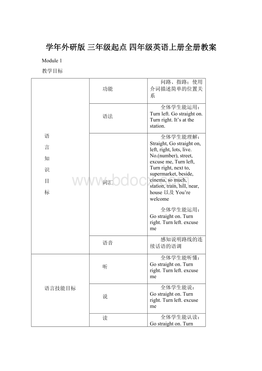 学年外研版 三年级起点 四年级英语上册全册教案Word文档格式.docx_第1页