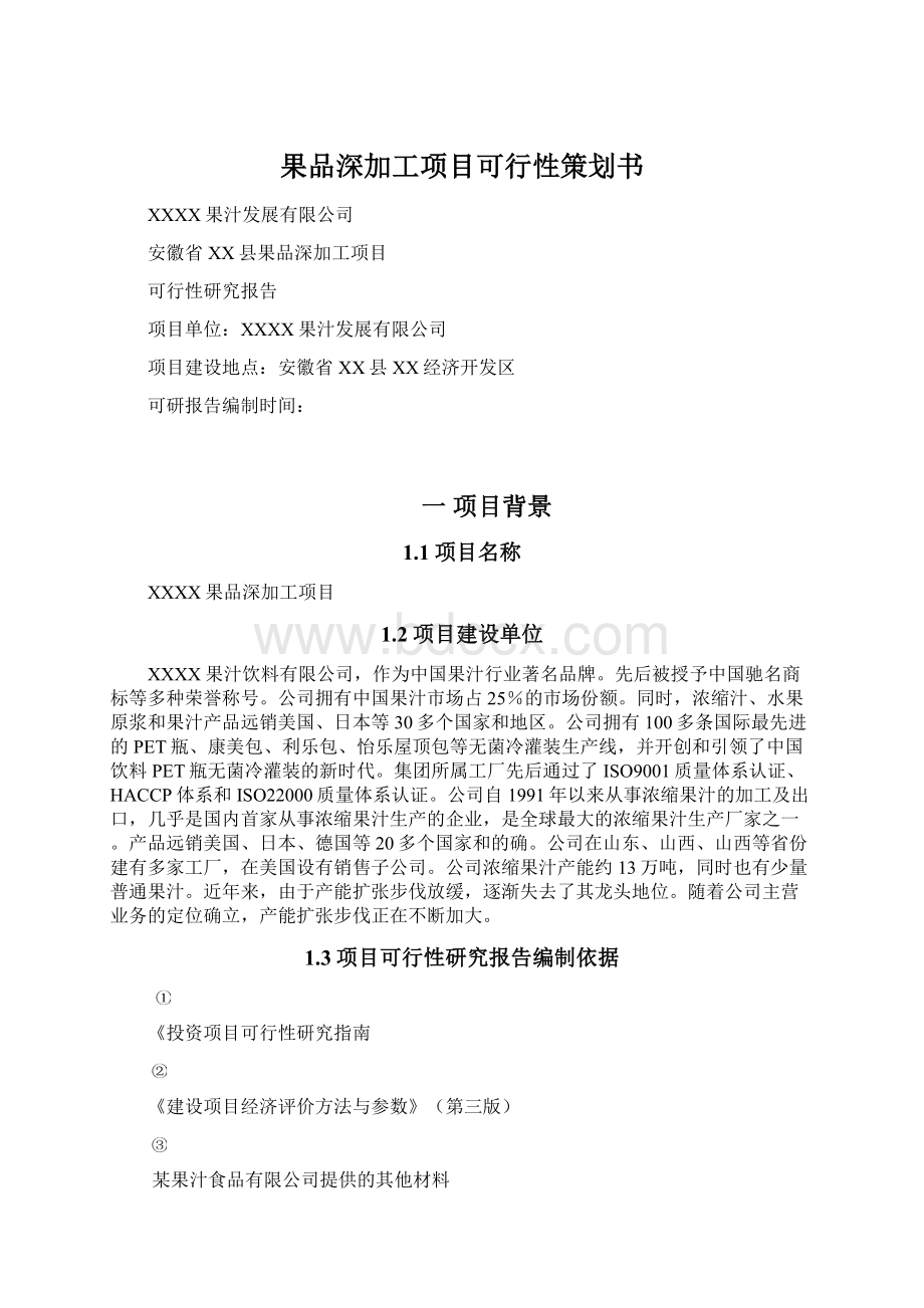 果品深加工项目可行性策划书Word下载.docx