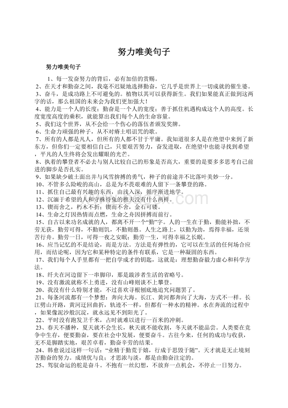 努力唯美句子Word格式.docx_第1页