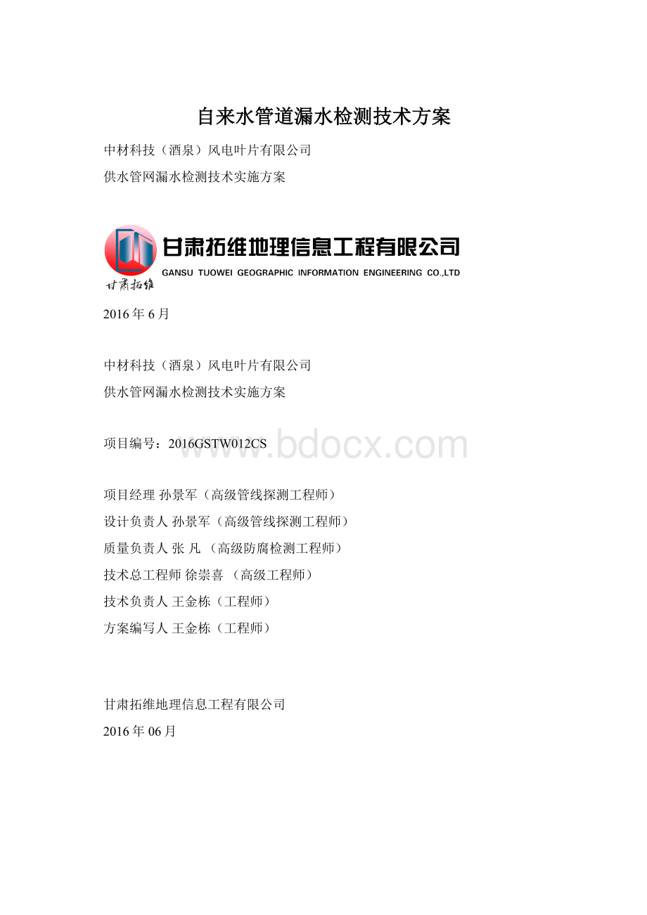 自来水管道漏水检测技术方案Word格式.docx