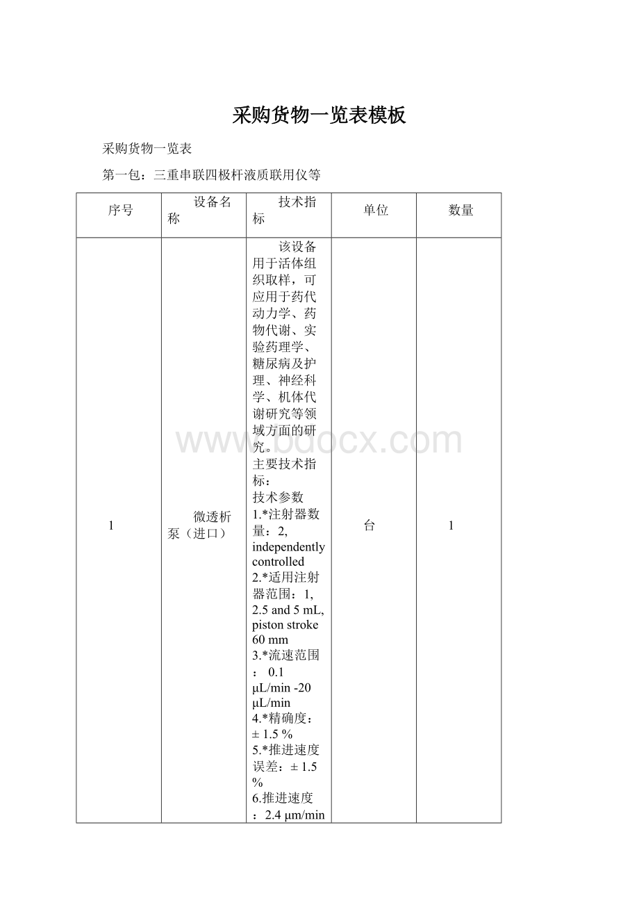 采购货物一览表模板.docx