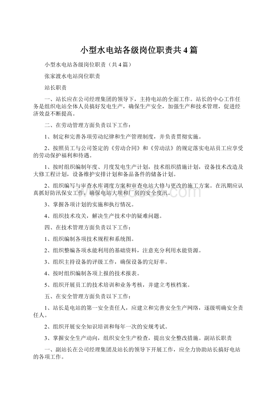 小型水电站各级岗位职责共4篇.docx_第1页