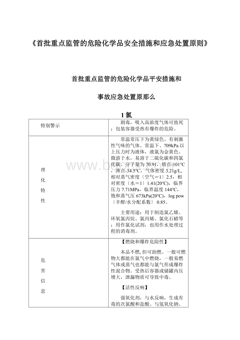 《首批重点监管的危险化学品安全措施和应急处置原则》.docx_第1页