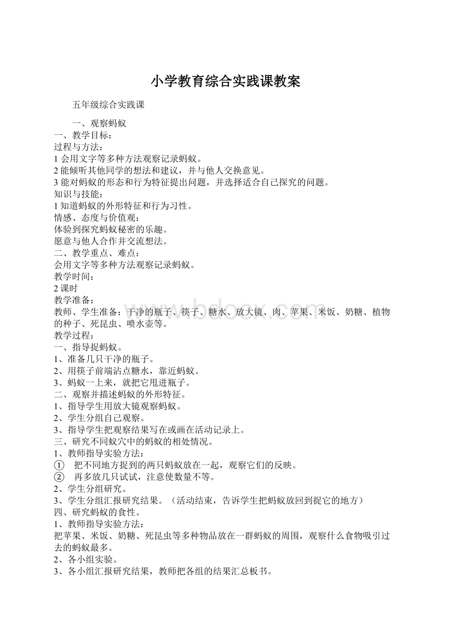 小学教育综合实践课教案文档格式.docx