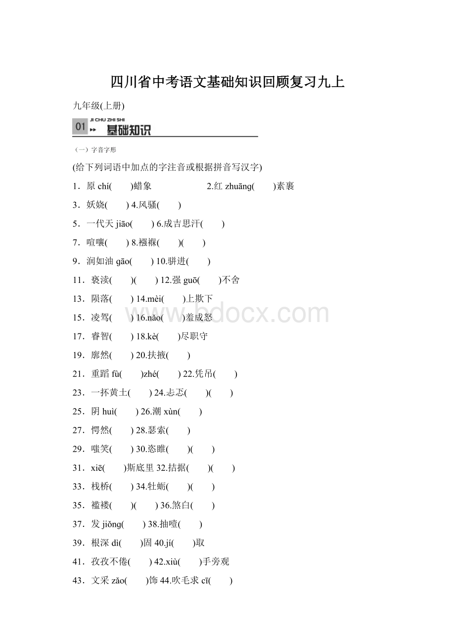 四川省中考语文基础知识回顾复习九上Word格式文档下载.docx