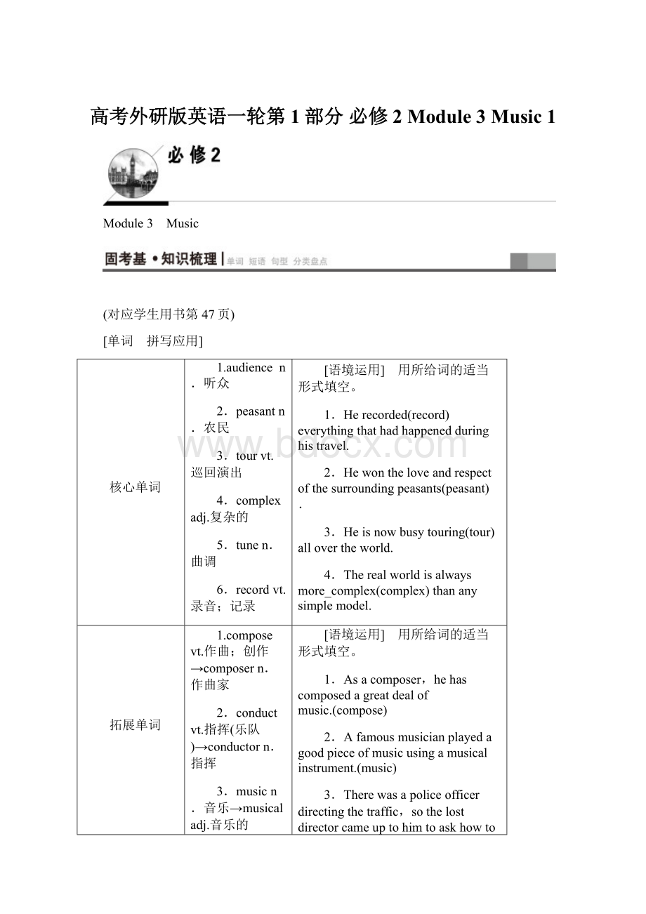 高考外研版英语一轮第1部分 必修2 Module 3 Music 1.docx