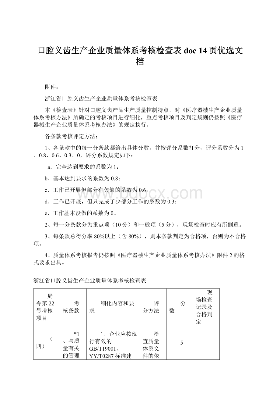 口腔义齿生产企业质量体系考核检查表doc 14页优选文档Word文件下载.docx