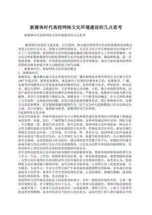 新媒体时代高校网络文化环境建设的几点思考Word文档格式.docx