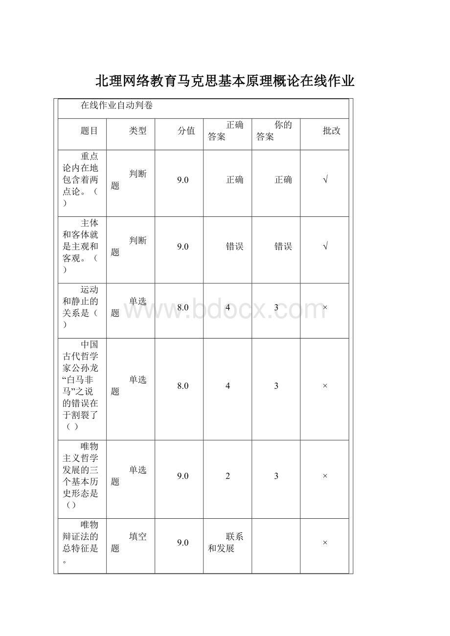 北理网络教育马克思基本原理概论在线作业.docx_第1页