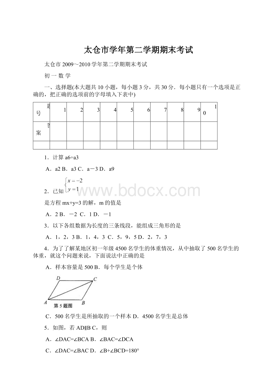 太仓市学年第二学期期末考试文档格式.docx_第1页