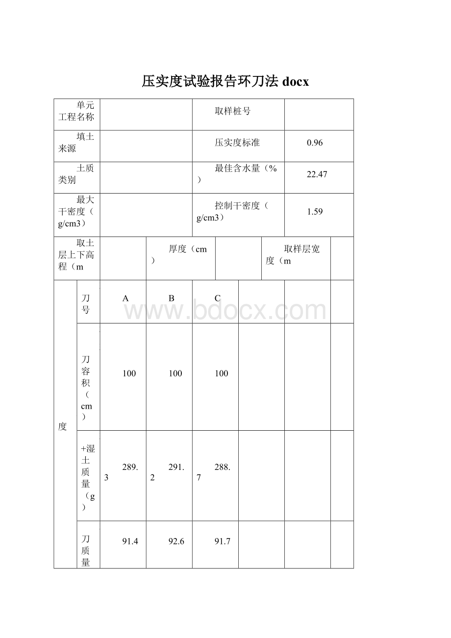 压实度试验报告环刀法docxWord下载.docx