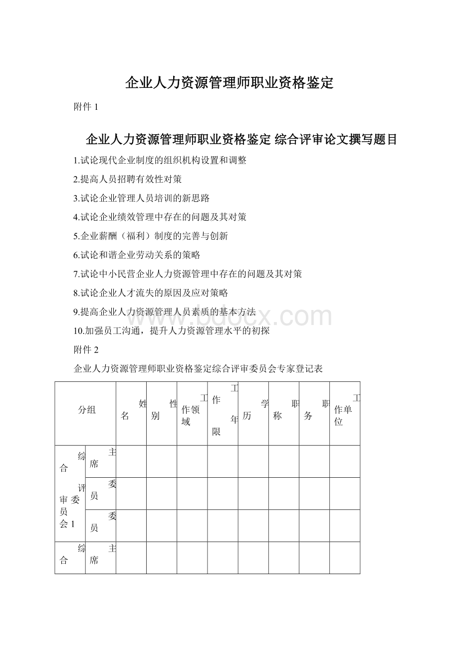 企业人力资源管理师职业资格鉴定.docx_第1页