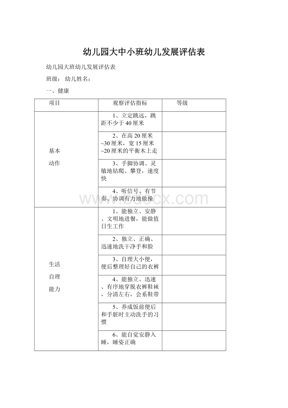 幼儿园大中小班幼儿发展评估表.docx_第1页