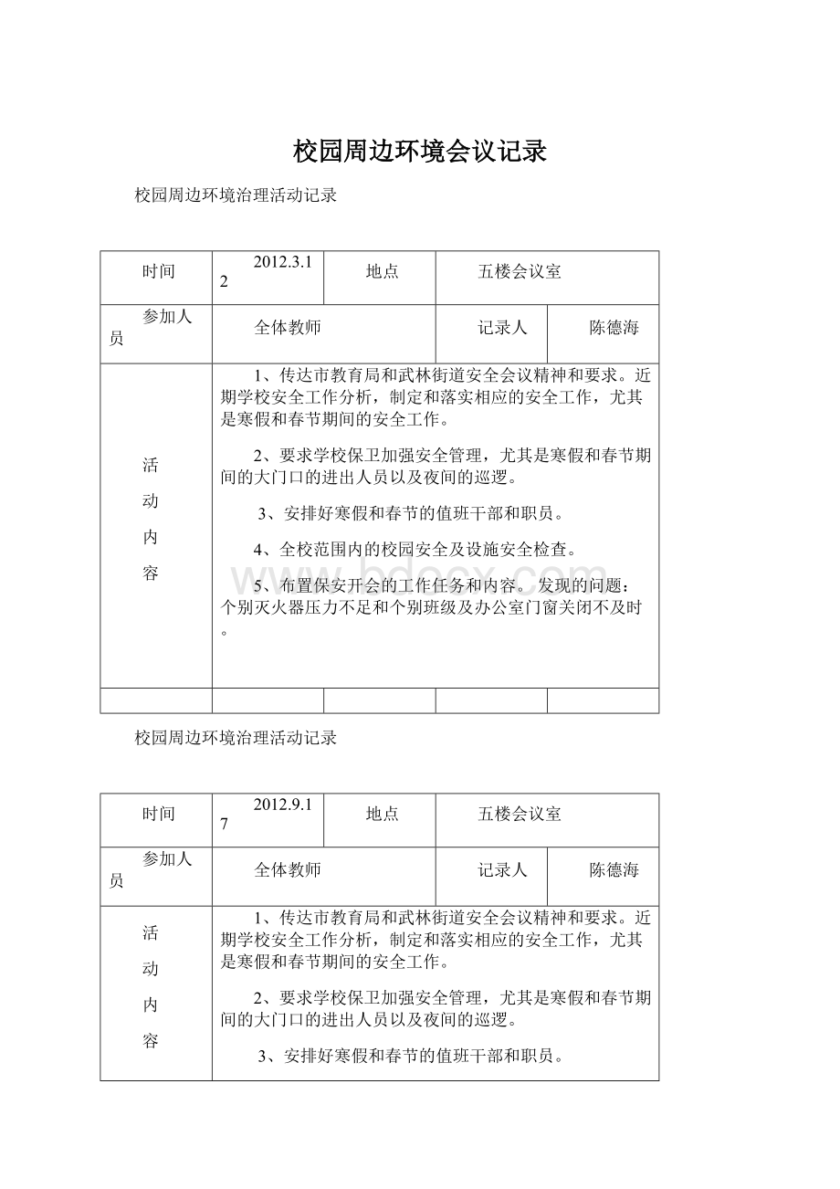 校园周边环境会议记录Word下载.docx