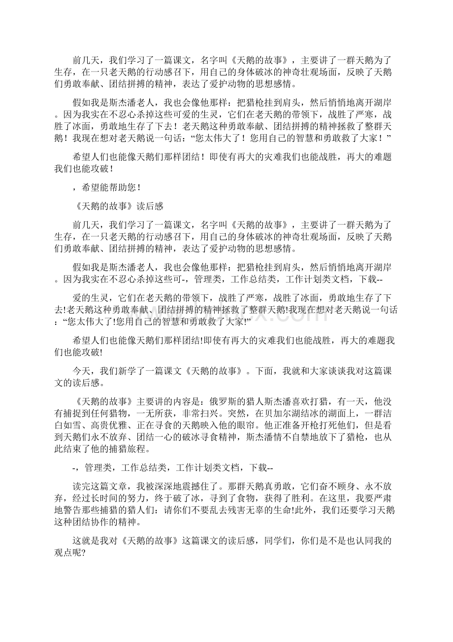 天鹅故事读后感Word格式.docx_第3页