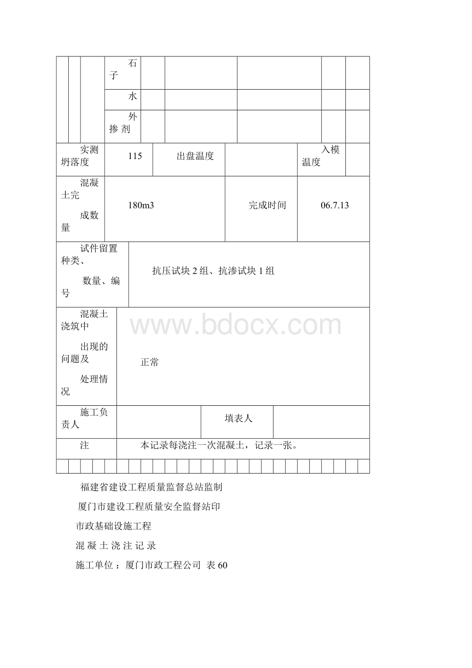 砼浇筑记录表.docx_第2页