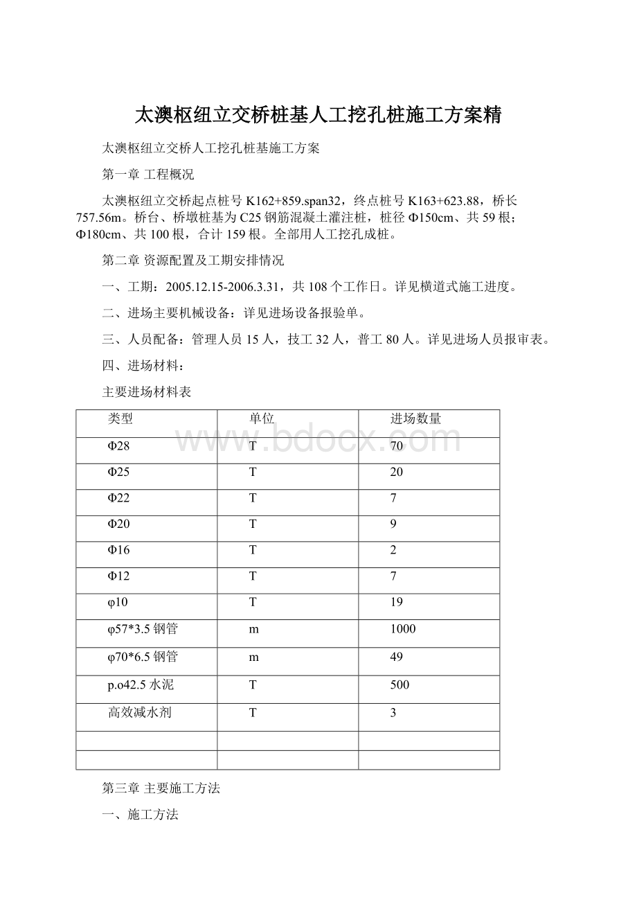 太澳枢纽立交桥桩基人工挖孔桩施工方案精Word文件下载.docx