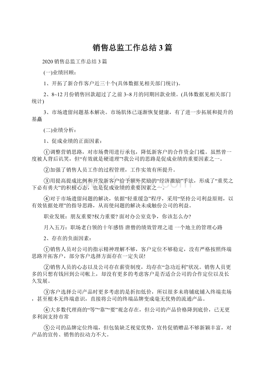 销售总监工作总结3篇Word格式文档下载.docx