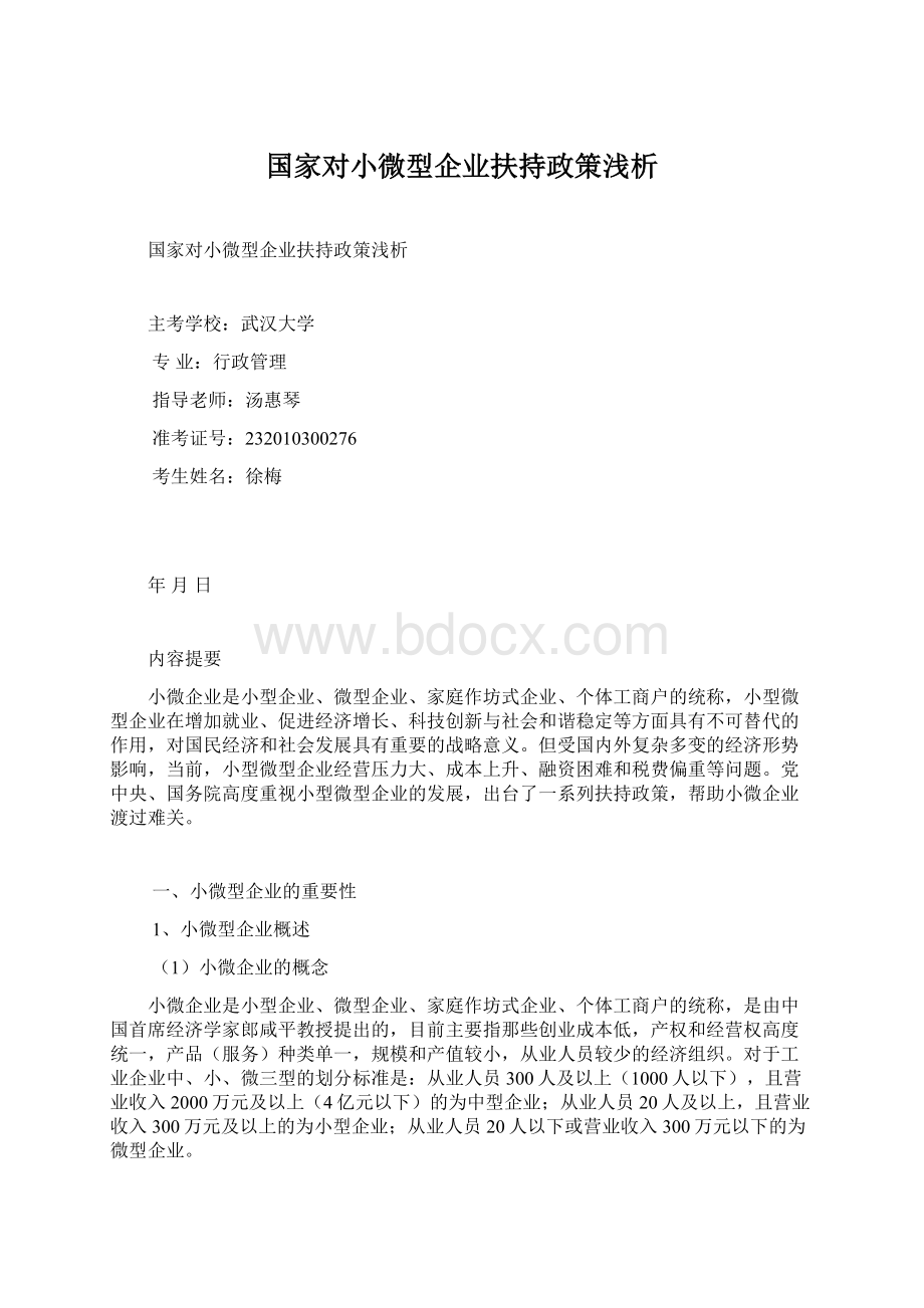 国家对小微型企业扶持政策浅析.docx