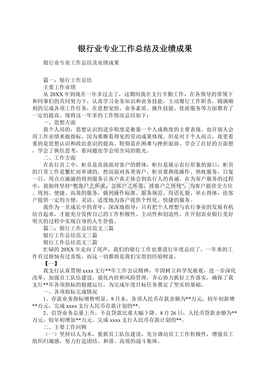 银行业专业工作总结及业绩成果文档格式.docx_第1页