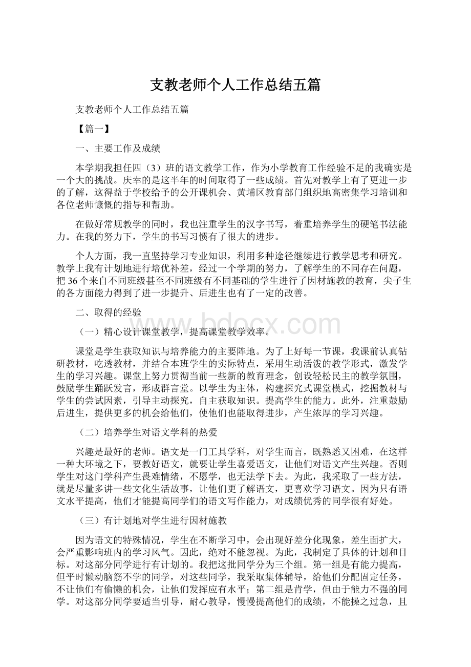 支教老师个人工作总结五篇.docx