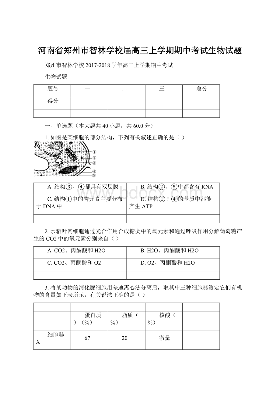 河南省郑州市智林学校届高三上学期期中考试生物试题.docx