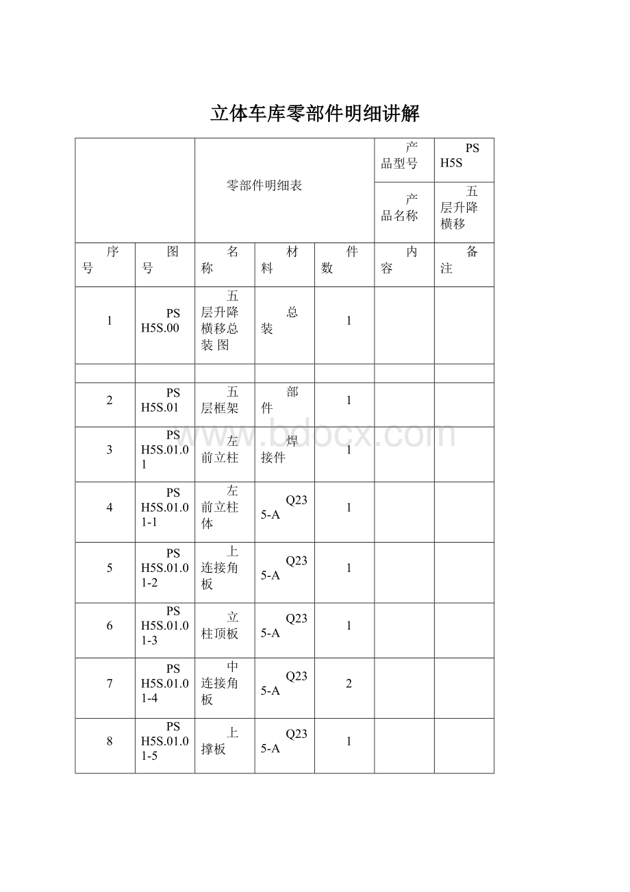 立体车库零部件明细讲解.docx