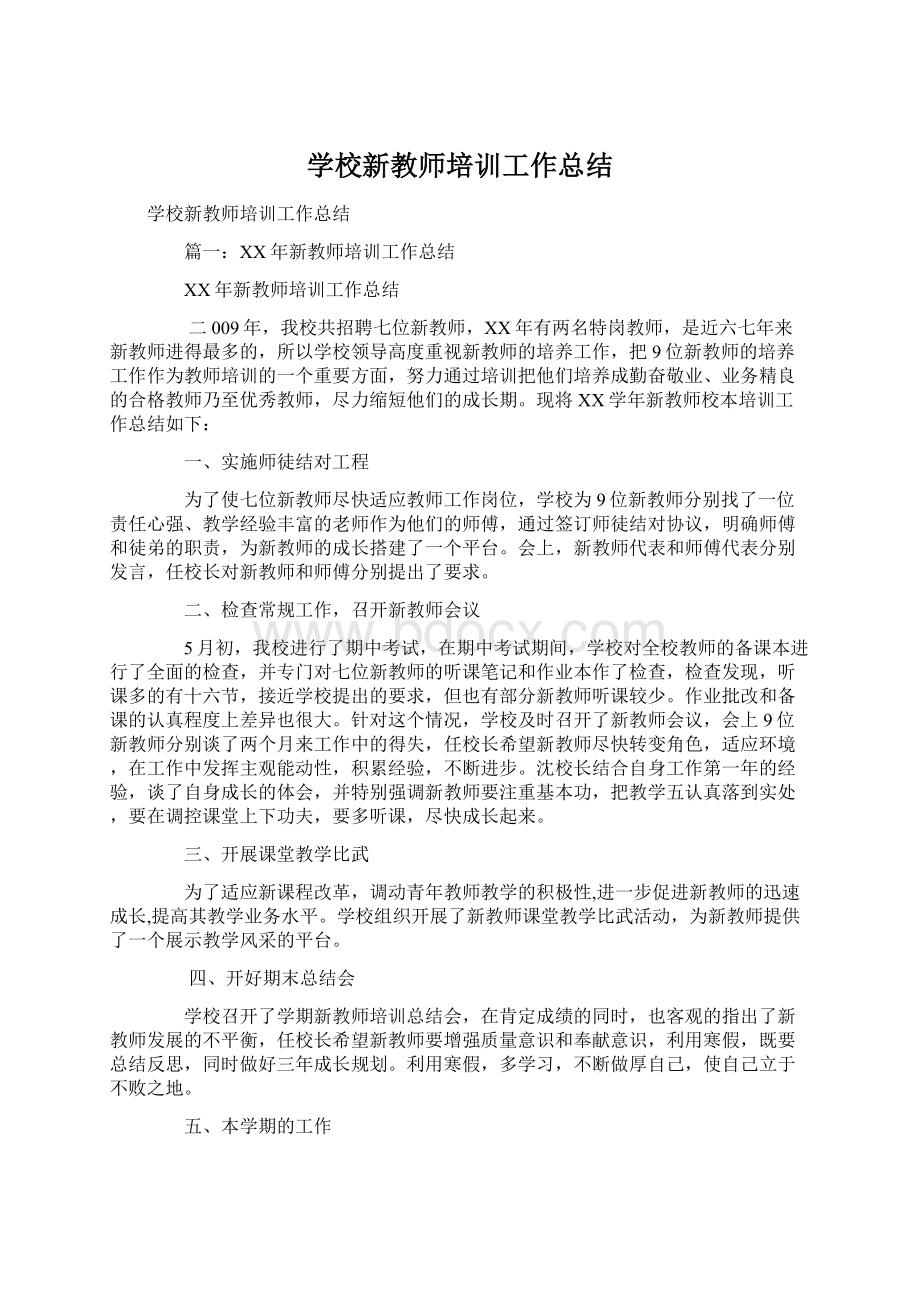 学校新教师培训工作总结文档格式.docx