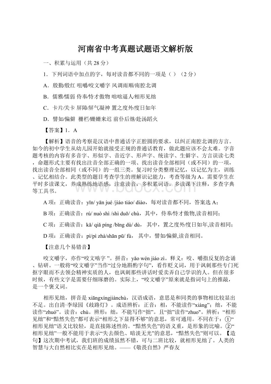 河南省中考真题试题语文解析版.docx