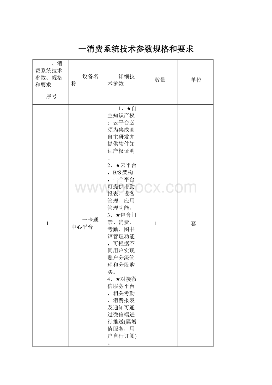 一消费系统技术参数规格和要求Word格式.docx